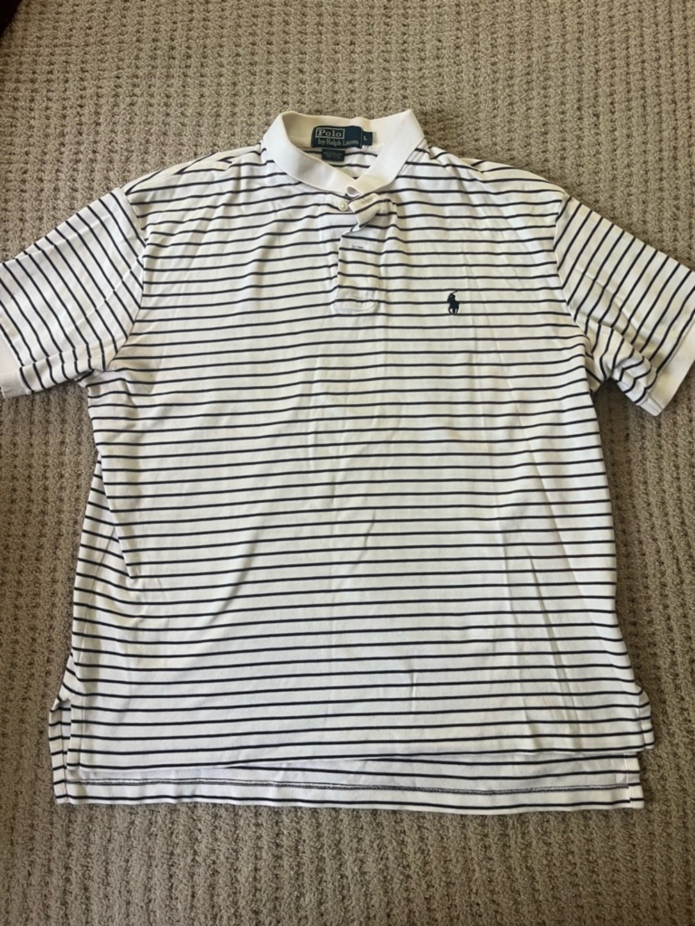 Ralph Lauren White Polo with Navy Stripes and Pony Logo